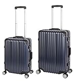 Travelhouse London Koffer Navy S-55cm, M-65cm · 2er-Set · Alu-Rahmen · Polykarbonat Hartschale · Handgepäckkoffer +Reisegepäck Reisetrolley Trolley Reisekoffer · Vol. S-44L · M-67L