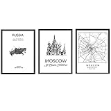 Pack von Plakaten und Denkmäler Ländern. Stadtplan von Moskau, Denkmal San Basilio Karte Russland. A4-F