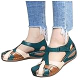 Sandalen Damen Leder, Plateau Sandalen Damen Sommer Espadrilles Sandalen Frauen Casual Keilsandalen Mode Peep Toe S