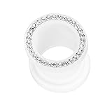 Piercingfaktor Flesh Tunnel Ohr Piercing Plug Ohrpiercing Bunt Schraub Kunststoff mit klaren Kristallen 12mm Weiß