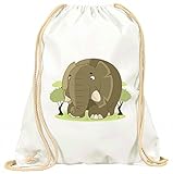 Druckerlebnis24 Turnbeutel Elefant- Tier- Dschungel- SAVANNE- Natur- Afrika- Tiere- Baum- Riese- Tierwelt mit Kordel - 100% Baumwolle- Gymbag- Rucksack- Sportb