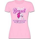 JGA Junggesellenabschied Frauen - Team Braut wir eskalieren bis zum Schluss weiß/Fuchsia Einhorn - L - Rosa - Spruch - L191 - Tailliertes Tshirt für Damen und Frauen T-S