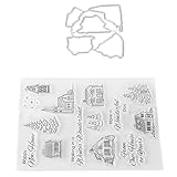 2 Blatt Transparente Stempel mit Messerformen, Waldhütten Muster Wiederverwendbarer Kleiner Clear Stamps für DIY Kartenherstellung Scrapbooking Fotoalb