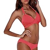 AMUSTER Damen Neckholder Bikini Set Push Up Triangel Bikinis Frauen Sexy Bikini Set Push-Up Padded Bademode Badeanzug Badeband Beachwear (S, Rot)