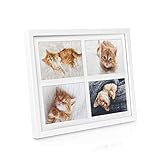 bomoe Bilderrahmen Galeria für 4 Fotos 10x15cm Fotorahmen aus Holz, Kunststoffglas, Metall-Aufhängung & Passepartout Multirahmen für Bilder Collagen - Weiß