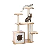 PAWZ Road Mittlerer Kratzbaume Kratzbäume Katzenbaum mit Sisal überzogenen Stämme Stabiler Kletterbaum Katzenmöbel 115cm Beig