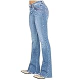 Darringls High Waist Jeans Damen Bootcut Jeanshose Schlaghose Damen Lochjeans Baggy Gerade Jeanshosen Destroyed Hole Denim Pants Boyfriend Jeans Streetwear Bootcutjeans J