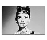 Paul Sinus Art 120x80cm Leinwandbild auf Keilrahmen Audrey Hepburn Portrait Gesicht schwarz weiß Wandbild auf Leinw