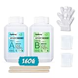 Epoxidharz mit Härter 160ml/160g set Profi Qualität glasklar Gießharz für Holz - 2 teiliges Gießharz für Kunst, Handwerk, Schmuckherstellung, Flusstische - Bonus handskar, Messbecher und Holzstäb