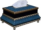 RENYC Tücherbox Mode Tissue Box Hölzerner Vintage Tissue Box Cover Gold Geschnitzte Randgewebehalter mit runden Kupferfüße 8-Zoll-Schublade Papierspender,Home O