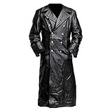 YEBIRAL Herren Mittelalter Ledermantel Schwarz Zweireiher Langer Mantel Steampunk Gothic Jacke Vintage Viktorianischen Cosplay Kostüm T