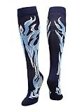 MadSportsStuff Flame Socks Athletic Over The Calf Socken (Marineblau/Columbia-Blau/Weiß, Größe L)