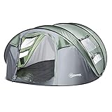 Outsunny Zelt für 4-5 Personen Campingzelt mit Heringen Kuppelzelt Polyester B3 Gitter Glasfaser Dunkelgrün+Grau 263,5 x 220 x 123