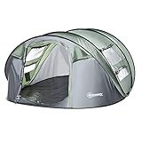 Outsunny Zelt für 4-5 Personen Campingzelt mit Heringen Kuppelzelt Polyester B3 Gitter Glasfaser Dunkelgrün+Grau 263,5 x 220 x 123