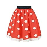 Riou Karneval Kostüm Fasching Kostüm Damen Tellerrock 50er Retro Petticoat Unterrock Knielange Punktdruck Ballett Tutu Rock Mit Tüll Tanz Kurz Röcke für Party Rockabilly Kleid Zubehör (S, Rot)