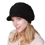 vamei Wintermütze Damen Mütze mit Shirm Damen Schirmmütze Damen Baskenmütze Beanie Barett Warm Strickmütze Winter Fleece Innerhalb Gefütterte Mütze D