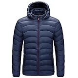 Hooded Parka Herren Freizeitjacke Kurz Daunenjacke Kapuzenjacke Entenfeder, marineblau, 4X-Larg