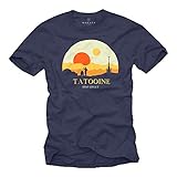 MAKAYA Herren T-Shirt mit Aufdruck Kurzarm Rundhals- Ausschnitt - Motiv Mos Eisley Tatooine Death Star dunkelblau Größe S