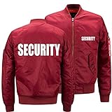 Herren Bomberjacken 3D SECURITY Logo Print Outdoor Casual Windbreaker Fliegerjacke Winter Warme Mäntel mit Reißverschlusstaschen(Color:Red,Size:M)