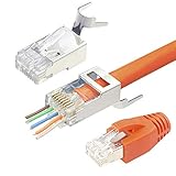 VCELINK 2. Gen. RJ45 Stecker Cat 7 Cat6A Netzwerkstecker Cat7 Cat6A Pass Through RJ45 Stecker für Verlegekabel Cat7 Cat6A Geschirmt mit Einfädelhilfe und Knickschutz 10 Stück