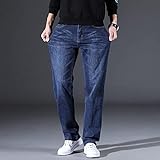Focisa Jeans Herren Hose Jeanshose Klassischer Stil Plus Größe 40 42   Männer Gerade   Jeans Mode Casual Baumwolle Elastische Lose Denim Hosen Männliche Marke 42 Deepb