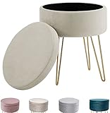 Zedelmaier Runder Sitzhocker Schminktisch Hocker Ottoman Gepolsterter Hocker Abnehmbarer Bezug Metallstütze (Beige)