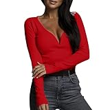 KGLHTYU Pullover Damen Winter Warm Damen Halber Reißverschluss Lose Tops V-Ausschnitt Pullover Langarm Strickpullover Revers Pullover Street Style Pullover Tops Einfarbig Pullover B