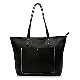 Source Point Echtleder Handtasche Vintage Shopper Leder Elegante Tasche gross für Damen (Schwarz)