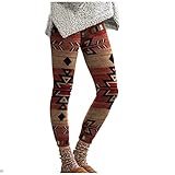 Komiseup Sport Leggings Damen Winter Geometrische Drucken West Styles Kühe Leggings Boho Hosen Yoga-H