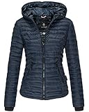 MARIKOO Navahoo Damen Jacke Steppjacke mit Kapuze Übergangsjacke KMK2 (Navy, M)