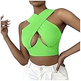 Damen Crisscross Crop Top Y2k Fashion Sexy Corset Top Frauen Criss Cross Neckholder Weste Sexy Damen Camisole Ärmellose Sommer Bluse Tops Y2K Shirts Streetwear Front Cutout Backless Wrap Tank Top