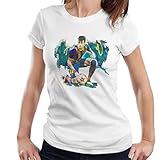 VINTRO Neymar Barcelona FC Damen T-Shirt Original Portrait von Sidney Maurer Professionell bedruckt Gr. Small, weiß