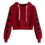 BaZhaHei Damen Buchstaben Langarm Hoodie Sweatshirt Pullover Bauchfreier Pulli Mädchen Bauchfrei Pullover Brief Drucken Casual Kurz Sport Crop Tops Oberteile Sweatjacke B