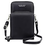 Kleine Handy Umhängetasche - PU Leder Geldbörse Damen Brieftasche Crossbody Schultertasche reisepass Handytasche mit Kartenfächer Verstellbar Abnehmbar Schultergurt für Handy unter 7 Zoll, Schw