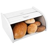 Creative Home Weiß Brotkasten Holz | 40 x 27,5 x 18,5 cm | Perfekte Brot-Box für Brot, Brötchen und Kuchen | Brotkiste mit Roll-Deckel | Natürliche Brot-Kiste | Brotbehälter für Jede Kü