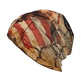 Pferd, Adler und US-Flagge Unisex Erwachsene Strickmütze für Herren Damen Warm Slouchy Cap Skull Cap Schw