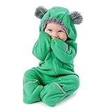 MRULIC Baby Overall Mit Kapuze Footies Winter Strampler Schneeanzüge Karikatur Jumpsuit Mädchen Jungen Kleidungsset Fleece Footed Spielanzug(D-Grün,Höhe:75-80cm)