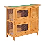 Pawhut Kaninchenstall doppelstöckig Kaninchenkäfig Kleintierstall Tierstall Outdoor Holz Gelb 90 x 45 x 90