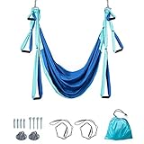 COSTWAY Aerial Yoga Hängematte, Yoga Schaukel, Air Fliegen Hängematte Set, Yogatuch mit Montagezubehör (Blau)