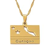 XYFCJK Curacao Karte Anhänger Halskette - Rechteck Country Umriss Ethnischer Stil Hip-Hop Schmuck, Aushöhlen Charm Dünne Kette, Frauen/Mädchen/Männer Unisex,Golden,17,71