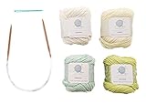 mindfulknits Anfänger-Strickset mit Stricknadeln, Garnnadeln und Strickgarn aus 100% Baumwolle (4) - Zen-Anfänger-Strickzubehörset zur Entspannung und zum Stressabb