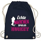 Shirtracer Eishockey - Echte Mädchen spielen Hockey - Unisize - Navy Blau - hockey turnbeutel - WM110 - Turnbeutel und Stoffbeutel aus Baumw