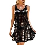 BrilliantMe Damen Hollow Beach Cover-Ups Kleid Einteiler Sexy Ärmellos Crochet Cover Up - Schw