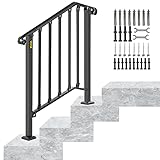 Happybuy Handlauf für 2 oder 3 Stufen Matte Schwarze Treppenschiene Schmiedeeisen Handlauf mit Installationskit Handläufe für Outdoor-S