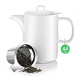 Teekanne Teapot Klassisch Form aus Keramik mit Nicht-tropfendem Ausguss 1,4L Kanne Porzellan Kaffeekanne - Weiß