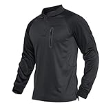 KEFITEVD Herren Army Shirt Langarm mit Zip-Tasche Longsleeve Outdoor Shirt Taktisch Militär Kleidung Combat T-Shirt Polyester Freizeitshirt Schwarz L