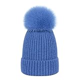 Damen Warme Strickmütze, DOTBUY Herbst Unisex Winter Klassische Slouch Beanie Herren Einfarbig Glänzend Skimütze Wintermütze Verdickung Weiche Mütze (Blau,One Size)