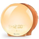 Lichtwecker für Kinder, COULAX Tageslichtwecker - Holzoptik Wake Up Light mit Schlummerfunktion, FM Radio mit 7 Naturgeräuschen und 2 Weckzeiten, für Weihnachtsgeschenk