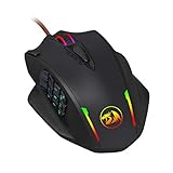 Redragon M908 12400 DPI Impact MMO Gaming-Maus mit 18 programmierbaren Tasten, Gewichtstuning-Kartusche, 12 S