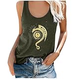 NHNKB Casual Tank Damen Oberteile Frauen Plus Größe Sommer Sonne Mond Print O Hals ärmellos Casual T-Shirt Top Tank U-Ausschnitt Kurzarm Drachen Loose Weste Tops S